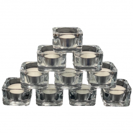 Satvik Tea light Candle Holder, Clear Glass Holder for Home Decor, Indoor and Outdoor Decoration, pack of 8 pcs