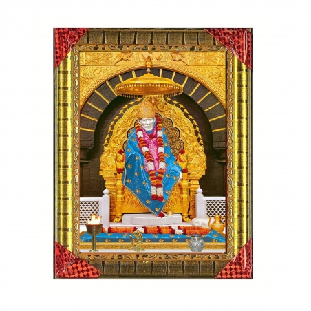 Satvik Shirdi Sai Baba Sitting on a Throne Photo Frame For Prayer and Decor