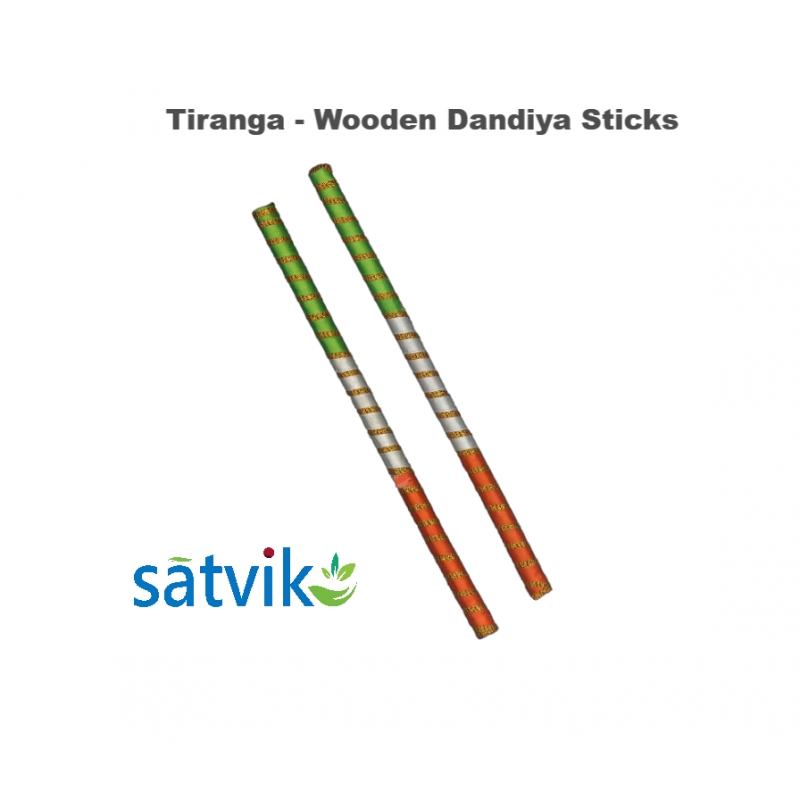 Tiranga Wooden Dandiya Sticks, 1 Pair of Tiranga Multi Color Wooden Dandiya Sticks for Navratri Festival