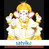 12 inches (004)Satvik Eco Painted White Eco Friendly Clay Ganesh Idols- , Made of Clay