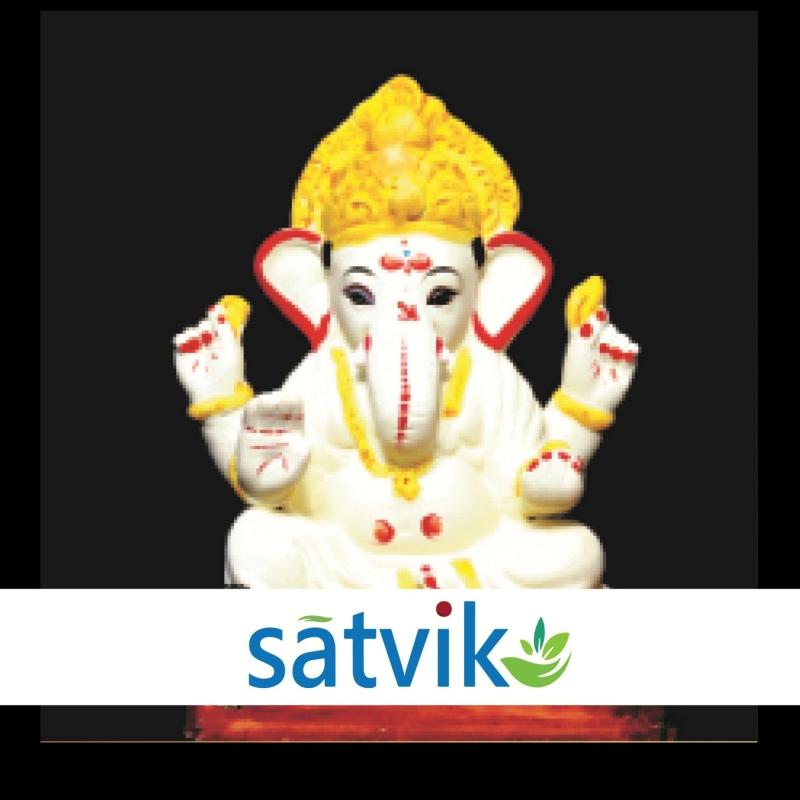 Satvik Eco Painted White Eco Friendly Clay Ganesh Idols- 8 inches (022), Made of Clay Satvik Eco Painted White Eco Friendly Clay Ganesh Idols- 8 inches (022), Made of Clay