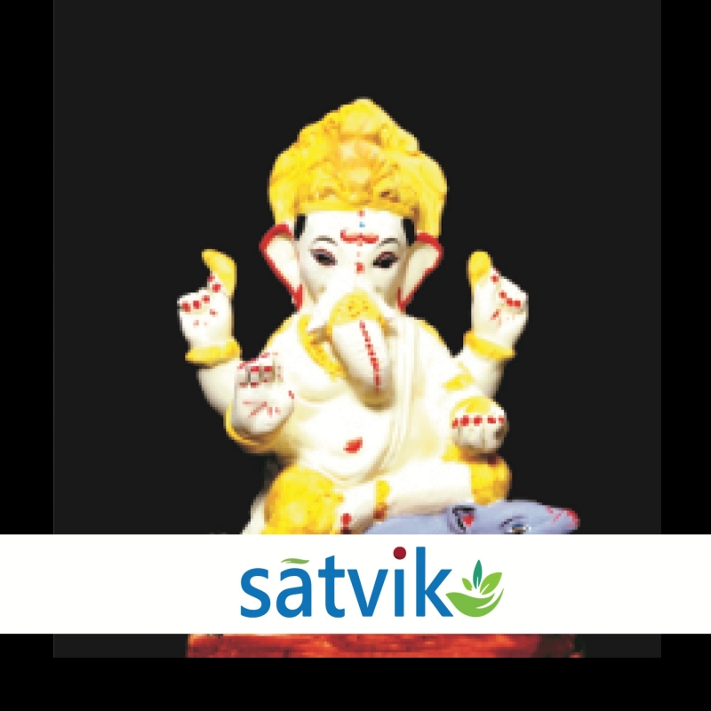Satvik Eco Painted White Eco Friendly Clay Ganesh Idols- 8 inches (021), Made of Clay Satvik Eco Painted White Eco Friendly Clay Ganesh Idols- 8 inches (021), Made of Clay