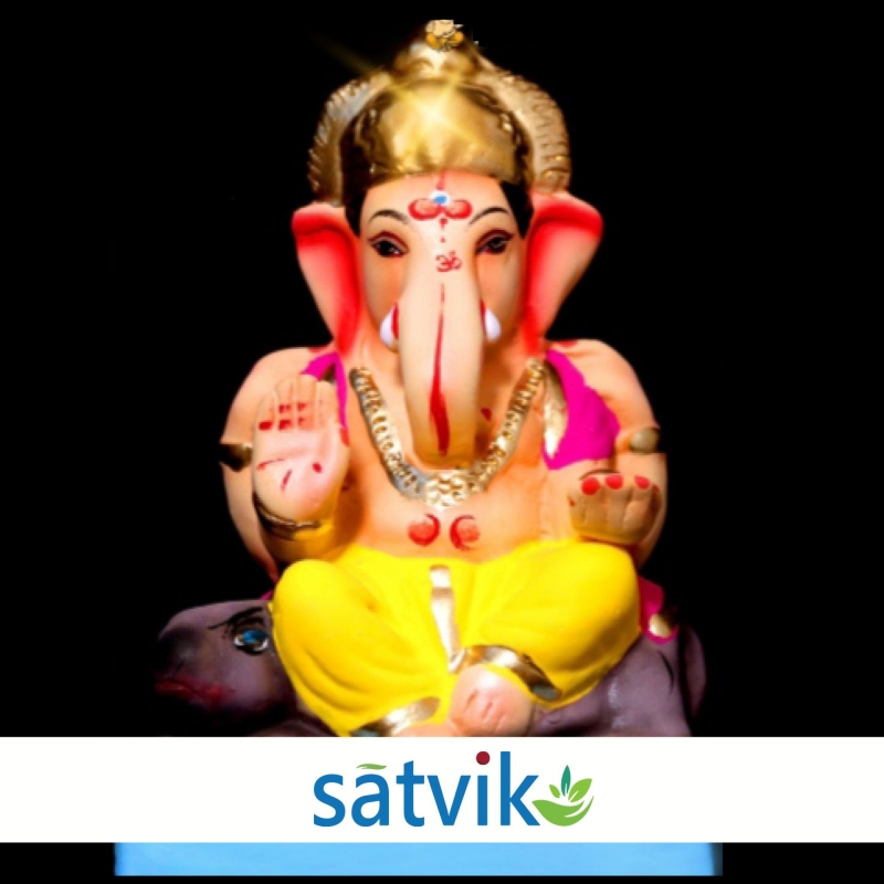 Satvik Eco Friendly Shadu Clay Ganesha Idol- 6 inches (043), Made of Clay Shadu Mati Satvik Eco Friendly Shadu Clay Ganesha Idol- 6 inches (043), Made of Clay Shadu Mati