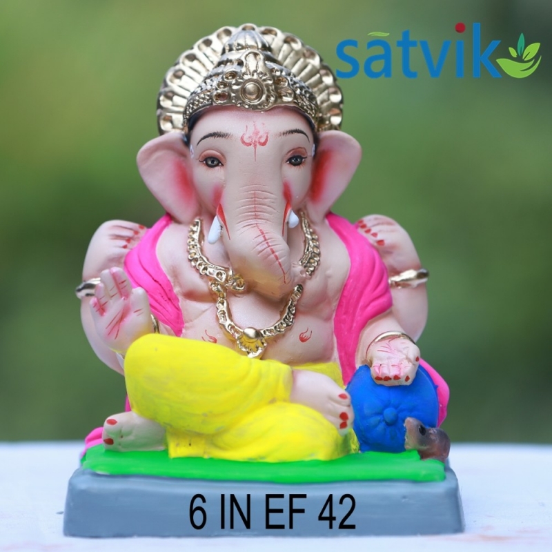 Satvik Eco Friendly Shadu Clay Ganesha Idol- 6 inches (043), Made of Clay Shadu Mati Satvik Eco Friendly Shadu Clay Ganesha Idol- 6 inches (043), Made of Clay Shadu Mati