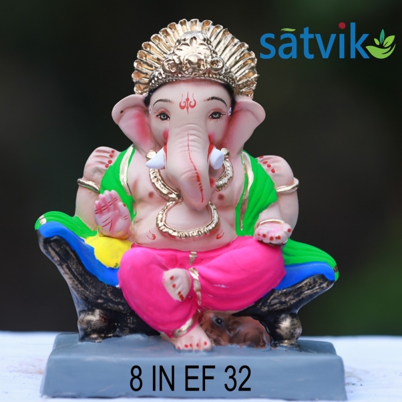 Satvik Eco Friendly Shadu Clay Ganesha Idol- 8 inches (038), Made of Clay Shadu Mati Satvik Eco Friendly Shadu Clay Ganesha Idol- 8 inches (038), Made of Clay Shadu Mati