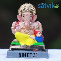 Satvik Eco Friendly Shadu Clay Ganesha Idol- 8 inches (EF 33), Made of Clay Shadu Mati