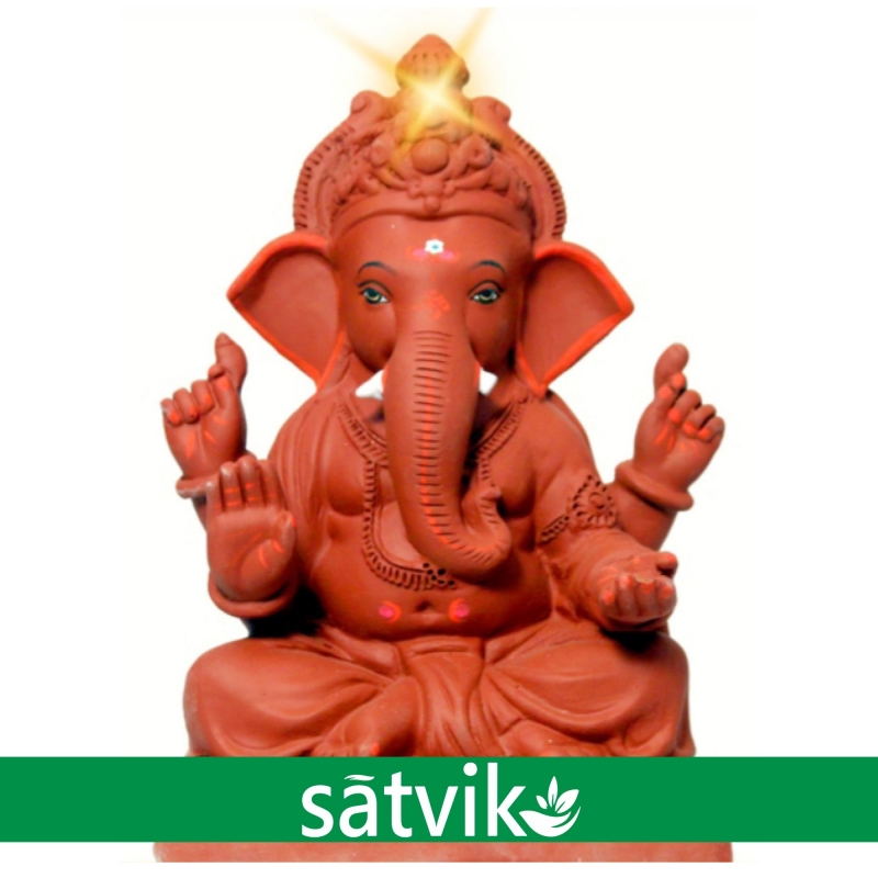 Satvik Natural Red Soil Eco Friendly Ganesh Idols- 8 Inches (035), Made Of Natural Red Soil