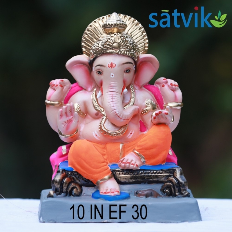 Satvik Eco Friendly Shadu Clay Ganesha Idol- 10 inches (029), Made of Clay Shadu Mati Satvik Eco Friendly Shadu Clay Ganesha Idol- 10 inches (029), Made of Clay Shadu Mati