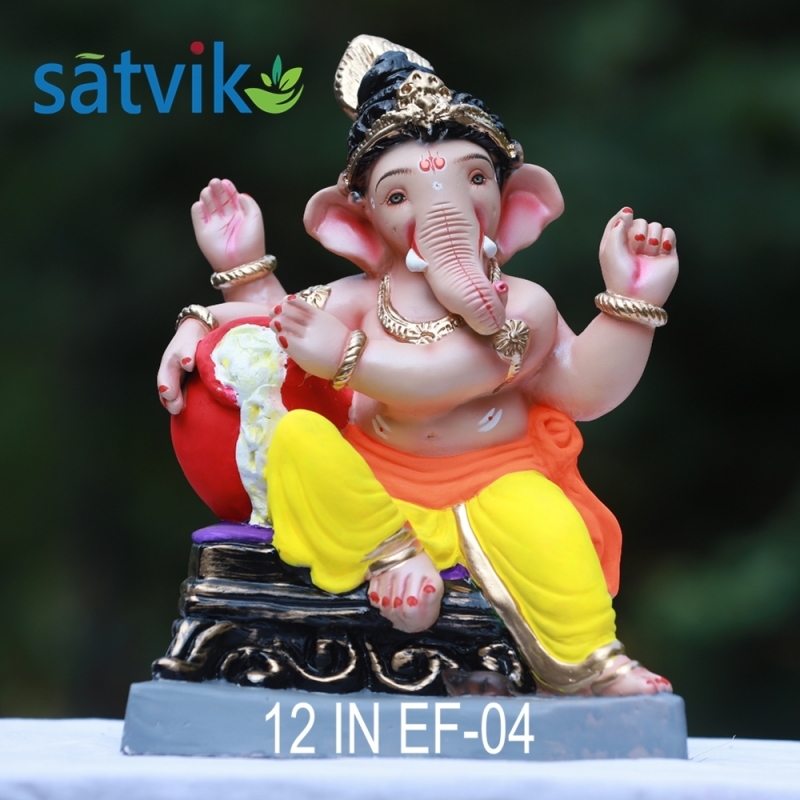 12 inches (EF 04) Satvik Eco Friendly Shadu Clay Bal Ganesha Idol- , Made of Clay Shadu Mati