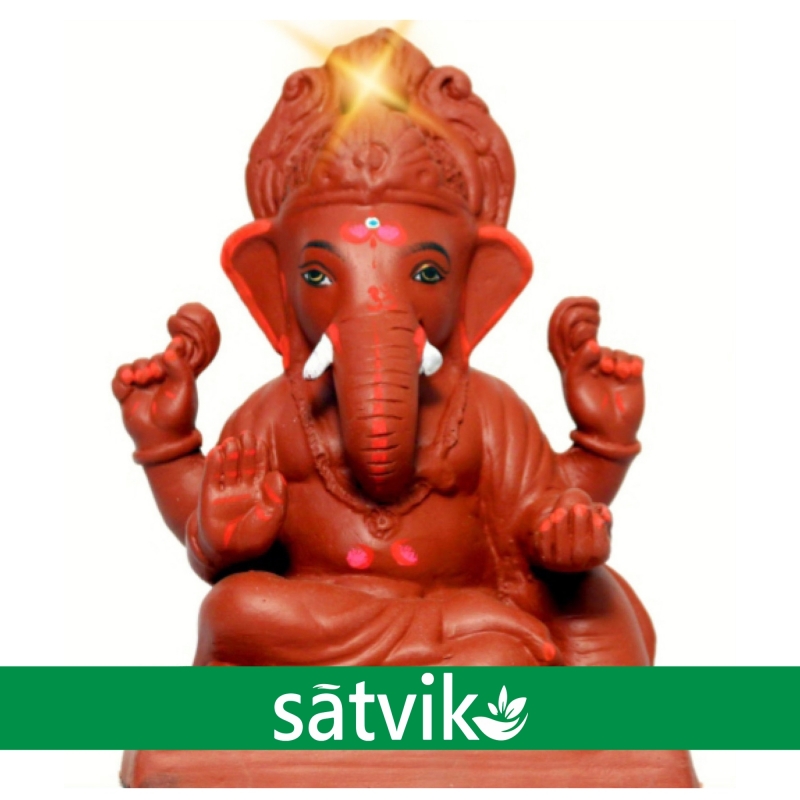 9 Inches (035)Satvik Natural Red Soil Eco Friendly Ganesh Idols- , Made Of Natural Red Soil