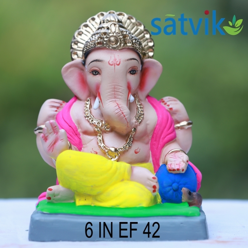 6 inches (EF 42) Satvik Eco Friendly Shadu Clay Ganesha Idol , Made of Clay Shadu Mati