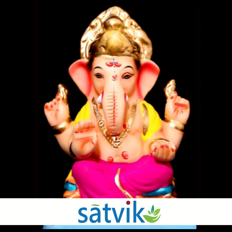 8 inches (038)Satvik Eco Friendly Shadu Clay Ganesha Idol- , Made of Clay Shadu Mati