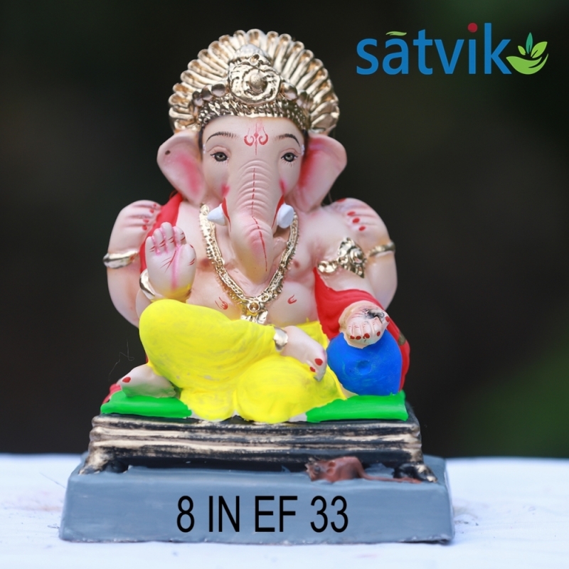 8 inches (EF 33)Satvik Eco Friendly Shadu Clay Ganesha Idol- , Made of Clay Shadu Mati