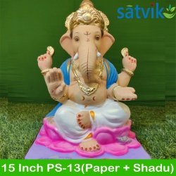 Satvik Eco Painted White Eco Friendly Clay Ganesh Idols- 12 inches (004), Made of Clay