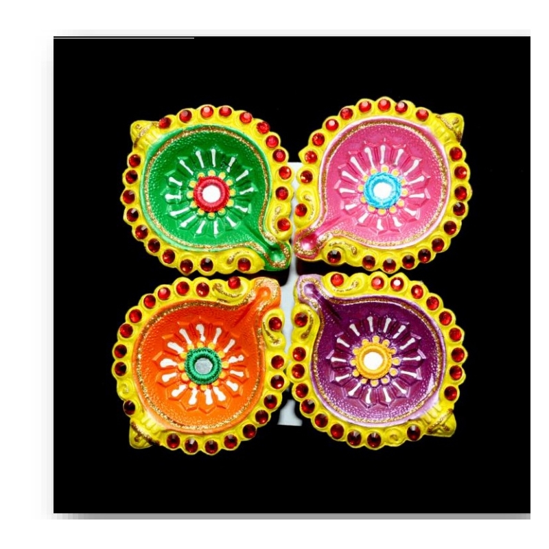 Satvik Colorful Clay Diyas (C10) For Diwali Festival, Multicolor Diwali Diyas For Decoration, Mitti Diya Oil Lamp Clay Diyas