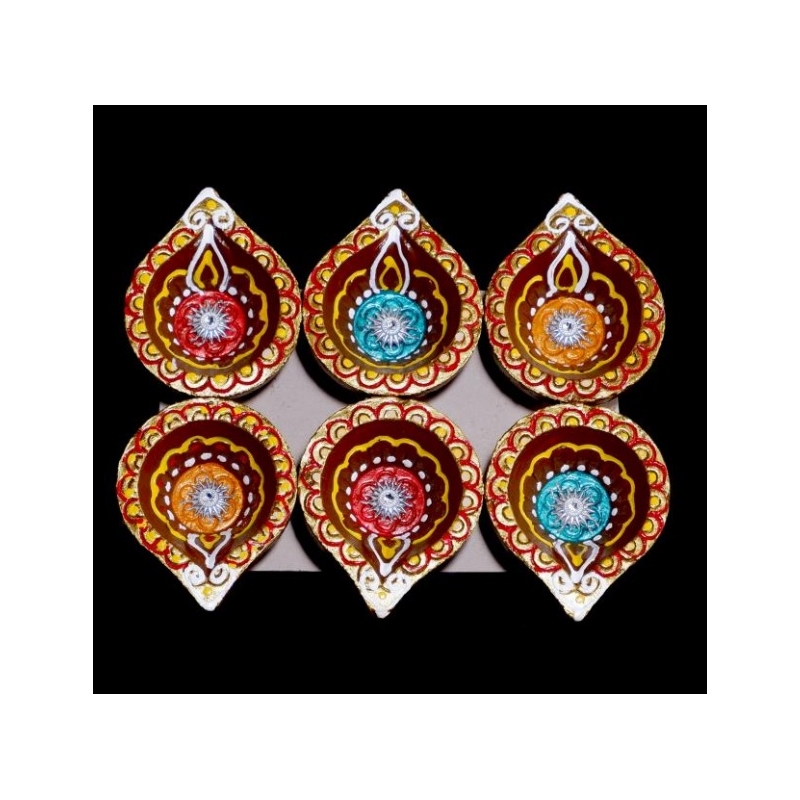 Satvik Colorful Clay Diyas (C14) For Diwali Festival, Multicolor Diwali Diyas For Decoration, Mitti Diya Oil Lamp Clay Diyas