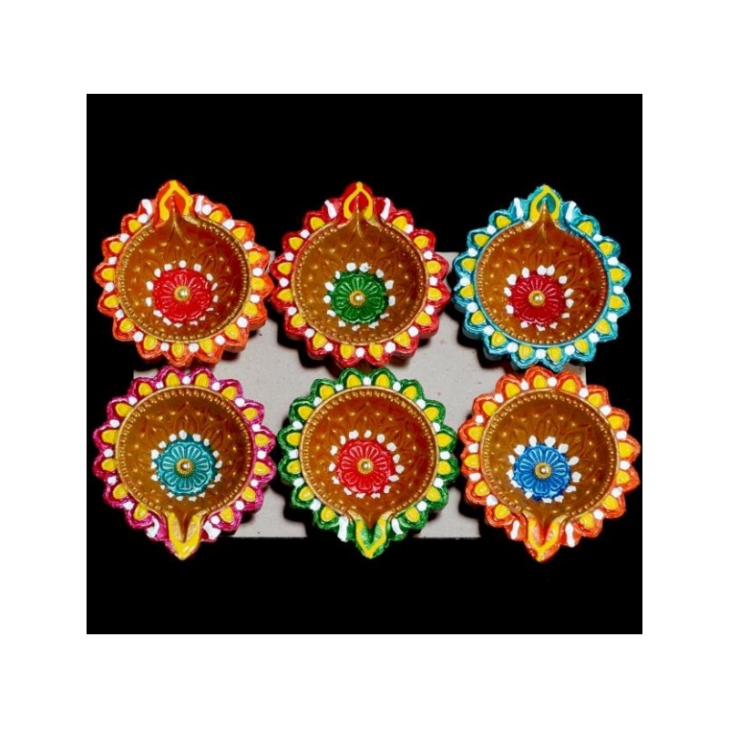 Satvik Colorful Clay Diyas (C14) For Diwali Festival, Multicolor Diwali Diyas For Decoration, Mitti Diya Oil Lamp Clay Diyas