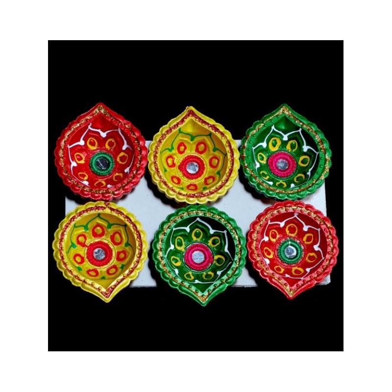 Satvik Colorful Clay Diyas (C14) For Diwali Festival, Multicolor Diwali Diyas For Decoration, Mitti Diya Oil Lamp Clay Diyas