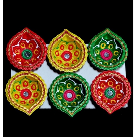 Satvik Colorful Clay Diyas (C14) For Diwali Festival, Multicolor Diwali Diyas For Decoration, Mitti Diya Oil Lamp Clay Diyas