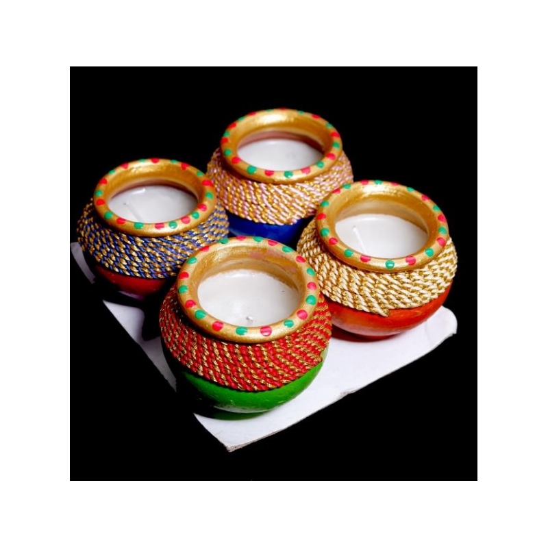 copy of Satvik Colorful Clay Matki Diya (Wax) (C63) For Diwali Festival, Multicolor Diwali Diyas For Decoration, Mitti Diyas