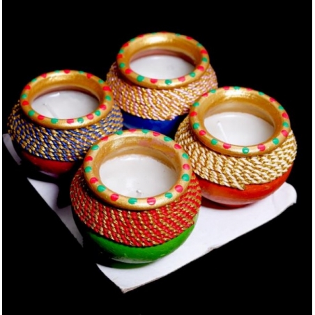 copy of Satvik Colorful Clay Matki Diya (Wax) (C63) For Diwali Festival, Multicolor Diwali Diyas For Decoration, Mitti Diyas