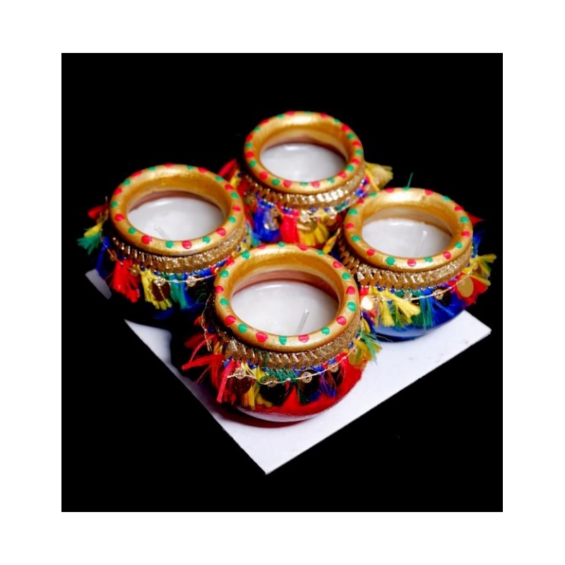 copy of Satvik Colorful Clay Matki Diya (Wax) (C63) For Diwali Festival, Multicolor Diwali Diyas For Decoration, Mitti Diyas