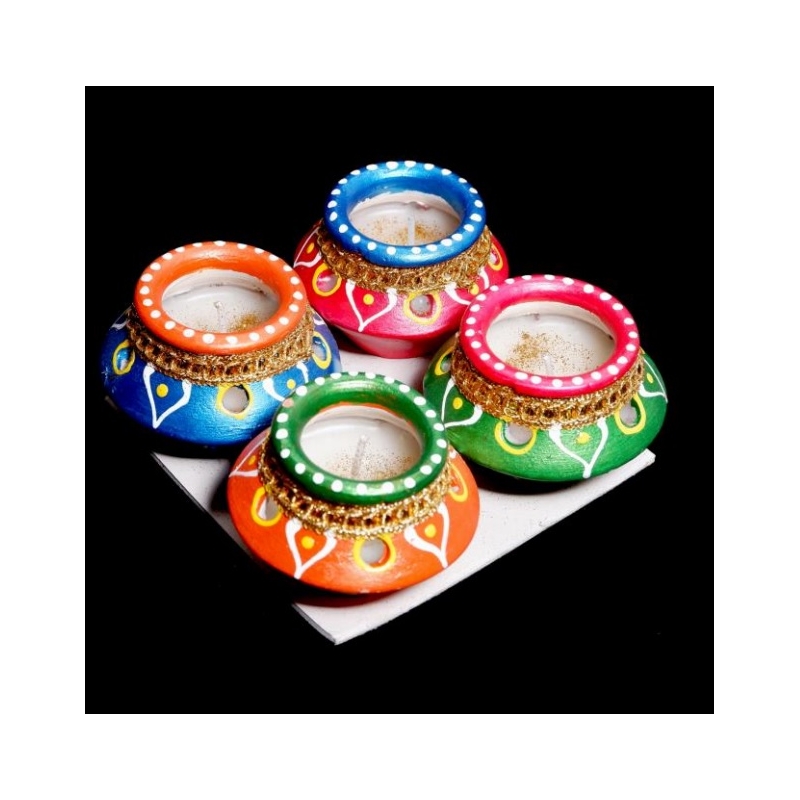 copy of Satvik Colorful Clay Matki Diya (Wax) (C63) For Diwali Festival, Multicolor Diwali Diyas For Decoration, Mitti Diyas