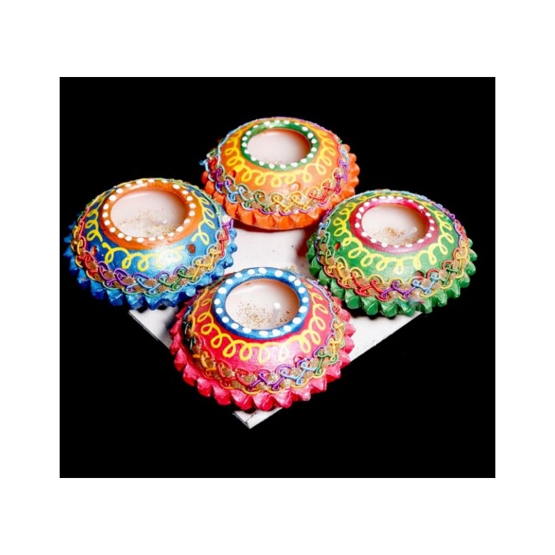 copy of Satvik Colorful Clay Matki Diya (Wax) (C63) For Diwali Festival, Multicolor Diwali Diyas For Decoration, Mitti Diyas