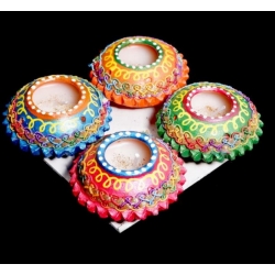 copy of Satvik Colorful Clay Matki Diya (Wax) (C63) For Diwali Festival, Multicolor Diwali Diyas For Decoration, Mitti Diyas