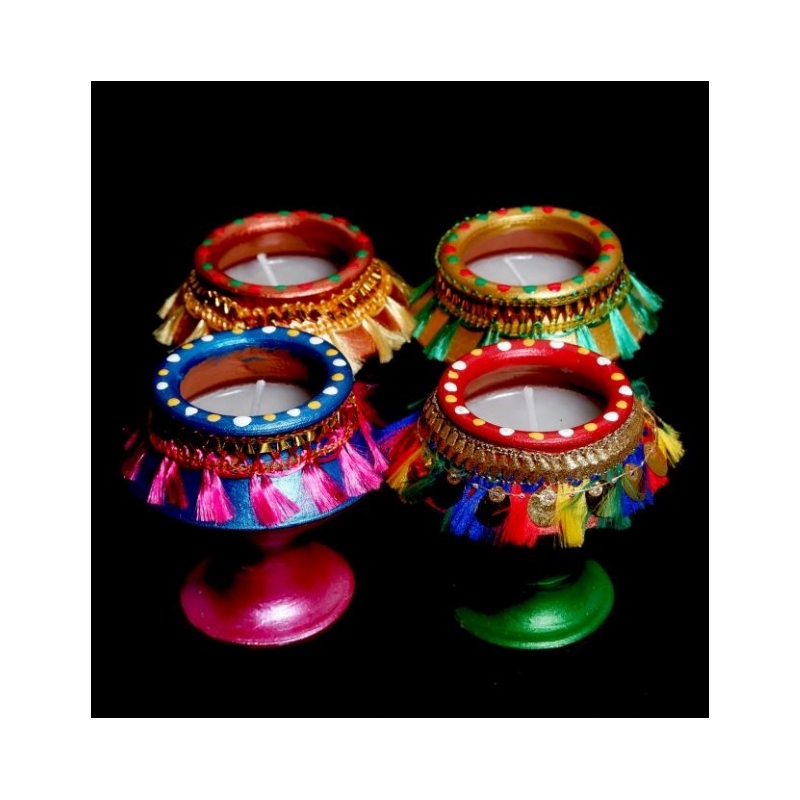 copy of Satvik Colorful Clay Matki Diya (Wax) (C63) For Diwali Festival, Multicolor Diwali Diyas For Decoration, Mitti Diyas