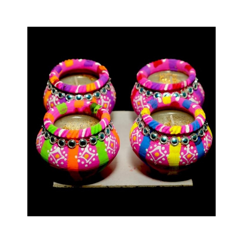 copy of Satvik Colorful Clay Matki Diya (Wax) (C63) For Diwali Festival, Multicolor Diwali Diyas For Decoration, Mitti Diyas