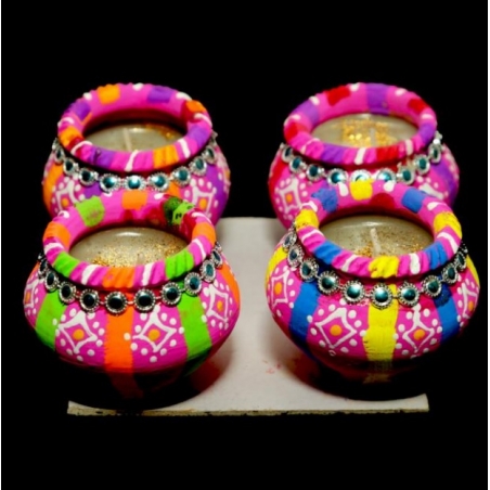 copy of Satvik Colorful Clay Matki Diya (Wax) (C63) For Diwali Festival, Multicolor Diwali Diyas For Decoration, Mitti Diyas