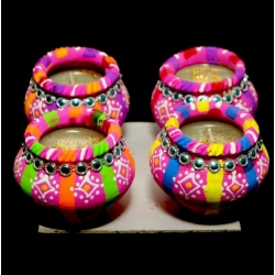 Satvik Colorful Clay Matki Diya (Wax) (C84N) For Diwali Festival, Multicolor Diwali Diyas For Decoration, Mitti Diyas