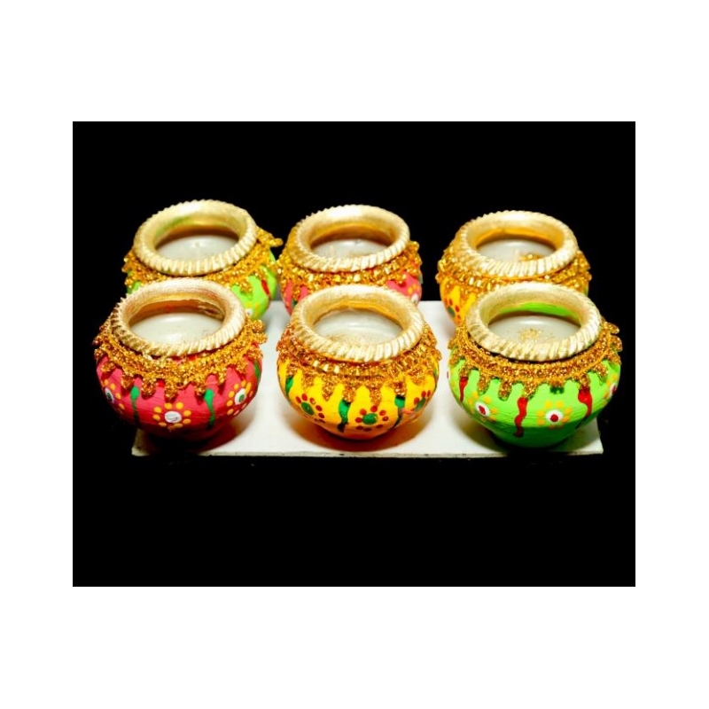 copy of Satvik Colorful Clay Matki Diya (Wax) (C63) For Diwali Festival, Multicolor Diwali Diyas For Decoration, Mitti Diyas