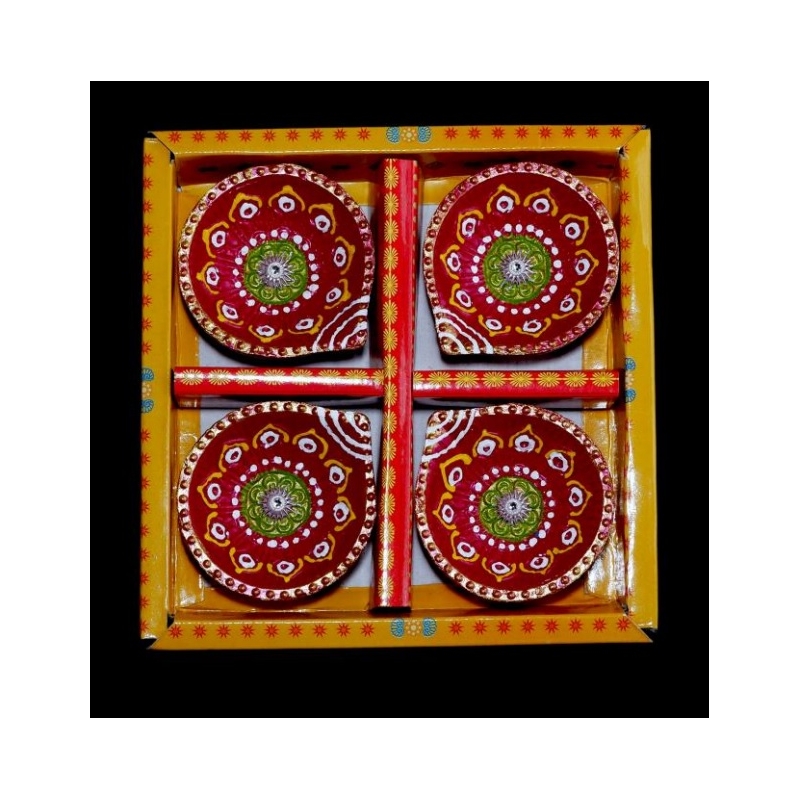 Satvik Colorful 4X1 Diya Pack --Gift Box-(C-126N) For Diwali Festival, Multicolor Diwali Diyas  Mitti Diyas