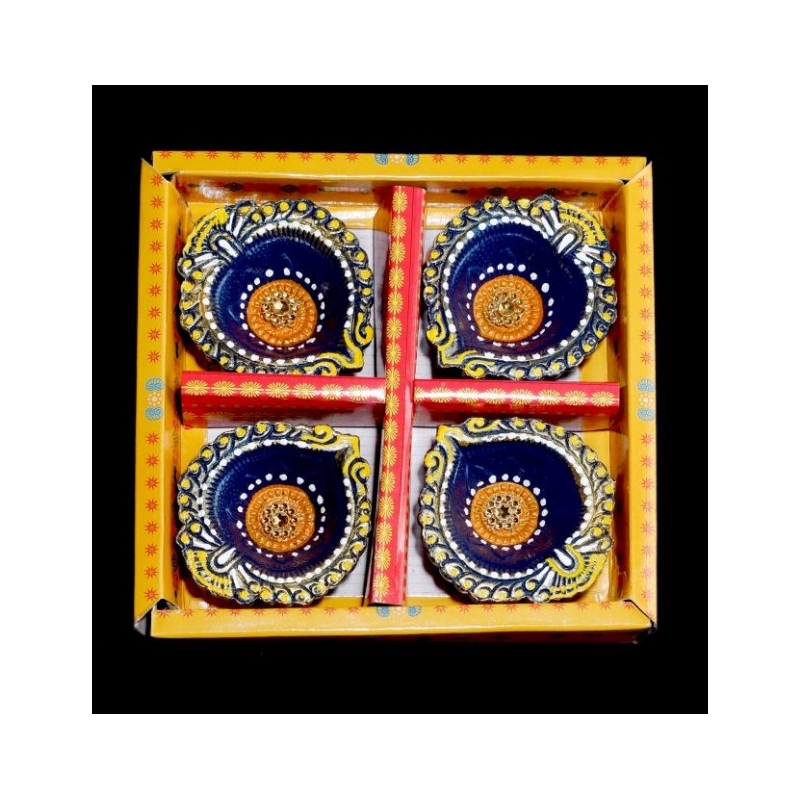 Satvik Colorful 4X1 Diya Pack --Gift Box-(C-129N) For Diwali Festival, Multicolor Diwali Diyas  Mitti Diyas