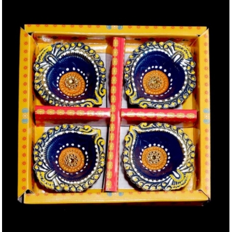 Satvik Colorful 4X1 Diya Pack --Gift Box-(C-129N) For Diwali Festival, Multicolor Diwali Diyas  Mitti Diyas