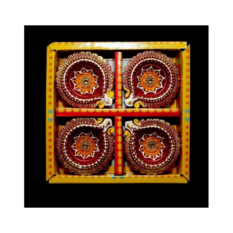 Satvik Colorful 4X1 Diya Pack --Gift Box-(C-135N) For Diwali Festival, Multicolor Diwali Diyas  Mitti Diyas