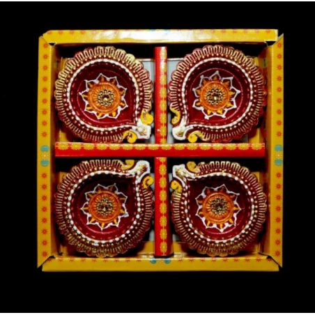 Satvik Colorful 4X1 Diya Pack --Gift Box-(C-135N) For Diwali Festival, Multicolor Diwali Diyas  Mitti Diyas