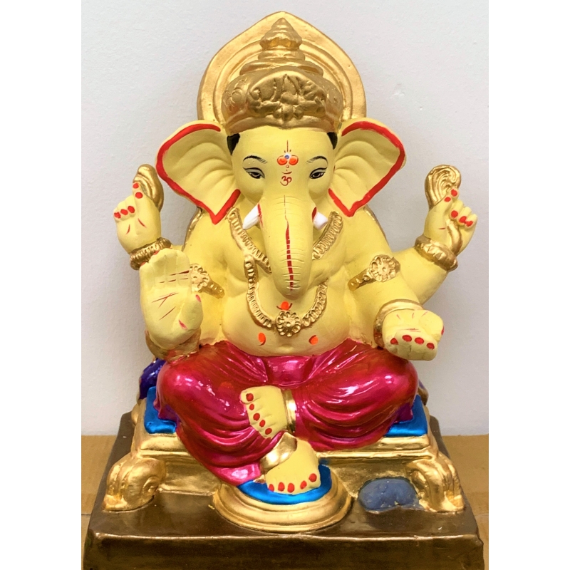 Satvik Eco Painted White Eco Friendly Clay Ganesh Idols- 18 inches (012), Made of Clay