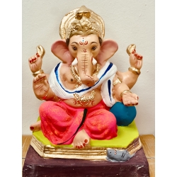 Satvik Eco Painted White Eco Friendly Clay Ganesh Idols- 12 inches (004), Made of Clay