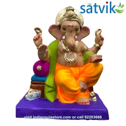 copy of Satvik Eco Painted White Eco Friendly Clay Ganesh Idols- 12 inches (004), Made of Clay