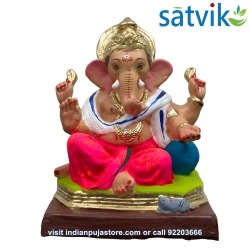 Satvik Eco Painted White Eco Friendly Clay Ganesh Idols- 12 inches (004), Made of Clay