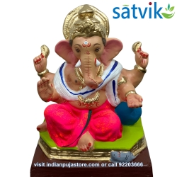 Satvik Eco Painted White Eco Friendly Clay Ganesh Idols- 12 inches (004), Made of Clay