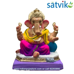copy of Satvik Eco Painted White Eco Friendly Clay Ganesh Idols- 12 inches (004), Made of Clay