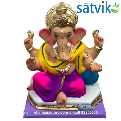 Satvik Eco Painted White Eco Friendly Clay Ganesh Idols- 12 inches (004), Made of Clay