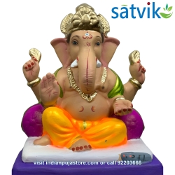 copy of Satvik Eco Painted White Eco Friendly Clay Ganesh Idols- 12 inches (004), Made of Clay
