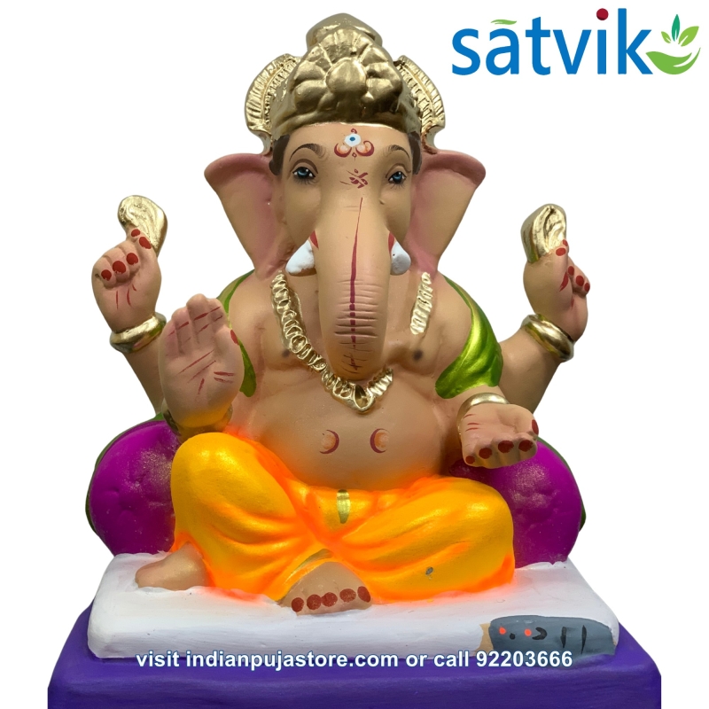 Satvik Eco Painted White Eco Friendly Clay Ganesh Idols- 12 inches (004), Made of Clay Satvik Eco Painted White Eco Friendly Clay Ganesh Idols- 12 inches (004), Made of Clay
