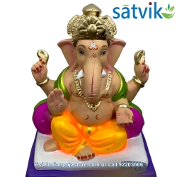 Satvik Eco Painted White Eco Friendly Clay Ganesh Idols- 12 inches (004), Made of Clay