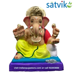 Satvik Eco Painted White Eco Friendly Clay Ganesh Idols- 12 inches (004), Made of Clay